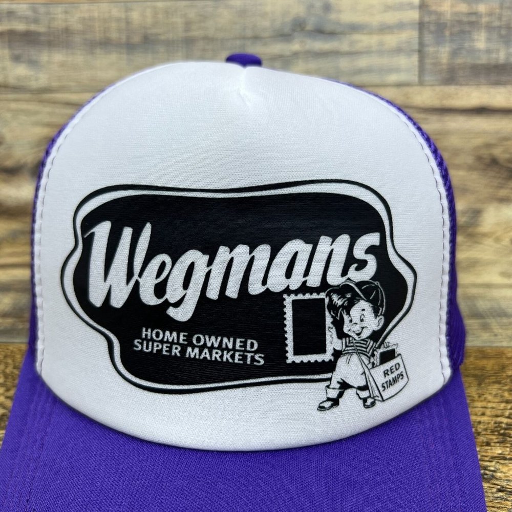 Wegmans Mens Trucker Hat Purple Snapback Grocery Store Retro Logo Baseball Cap - Picture 3 of 8